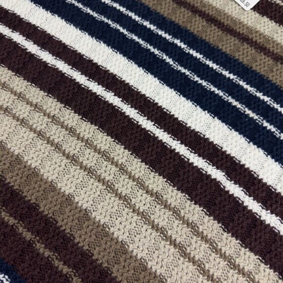 Christopher & Banks Sweater Women's XL Brown Blue Knit Striped Crew Neck Thermal - Picture 4 of 8